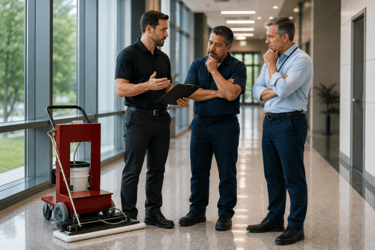 featured image showing the rep meeting with the facility manager and the maintenance employee to discuss their options