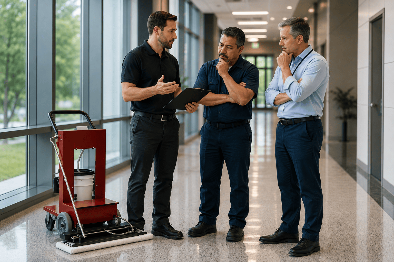 featured image showing the rep meeting with the facility manager and the maintenance employee to discuss their options