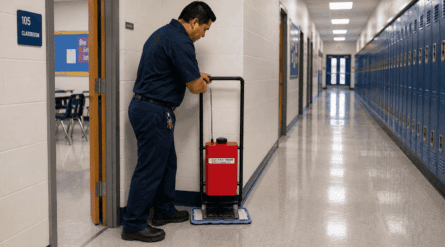 a custodian gets into tight corners with the micro-trak